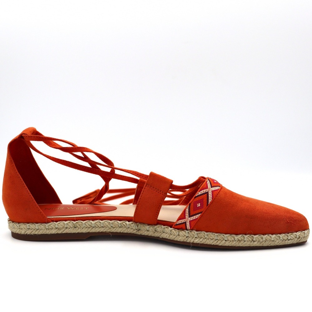Nine West Espadrille Flats 9.5 Orange Boho Lace Up Tassel Summer Casual Shoes - Picture 5 of 13